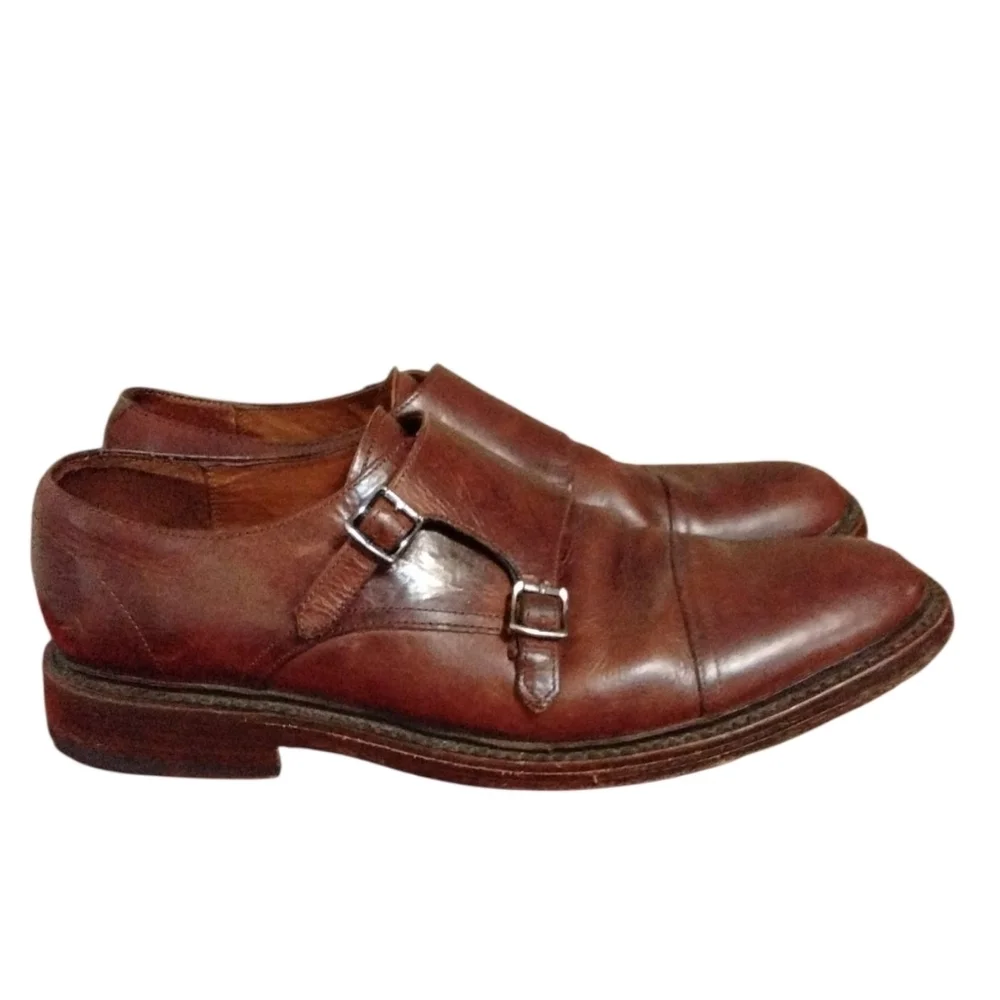 FRYE James Double Monk Strap Square Toe Shoe Men's Brown Dress Shoes Size 10
